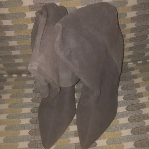Gray faux suede slouchy high heel boots